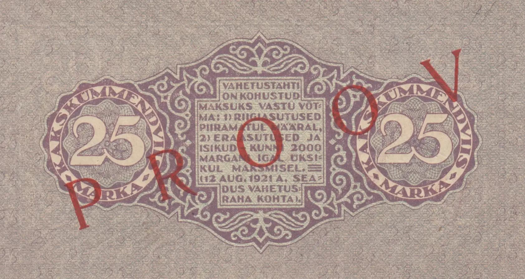 25 marka 1922 specimen from Estonia, P-54cs1 (1922) — image 2