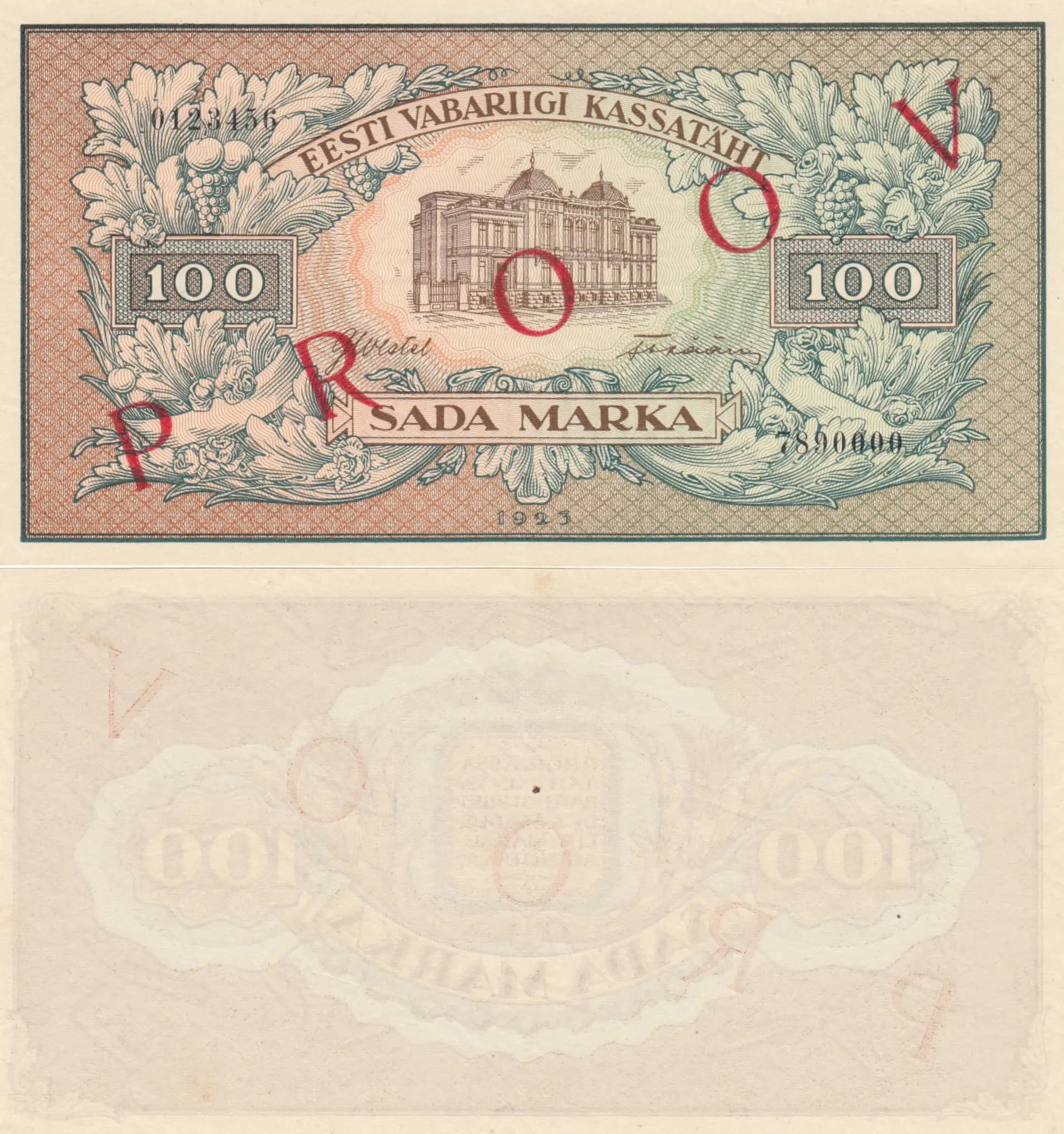 100 marka 1923 specimen from Estonia, P-51as (1923) — image 1