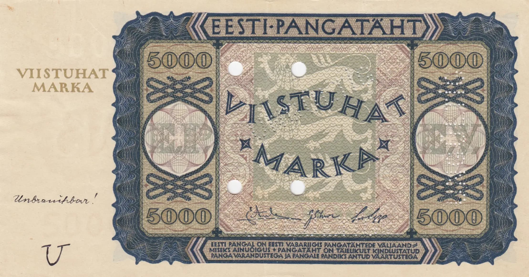 5000 marka 1923 specimen from Estonia, P-60s3 (1923) — image 1