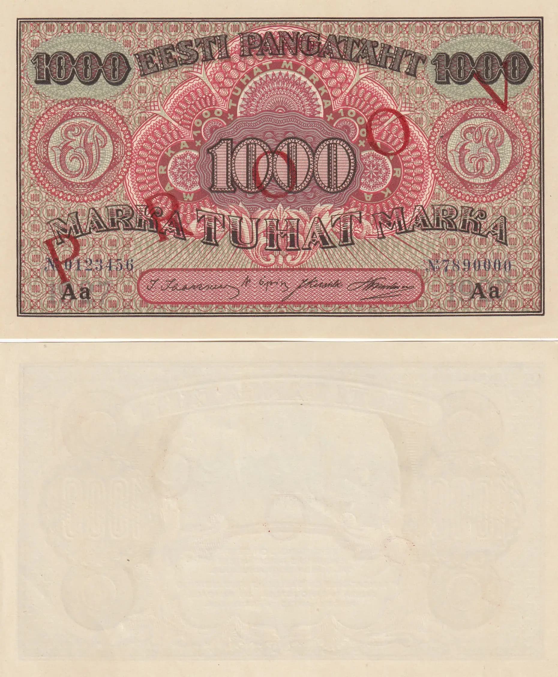 1000 marka 1927 specimen from Estonia, P-59fs (1927) — image 1