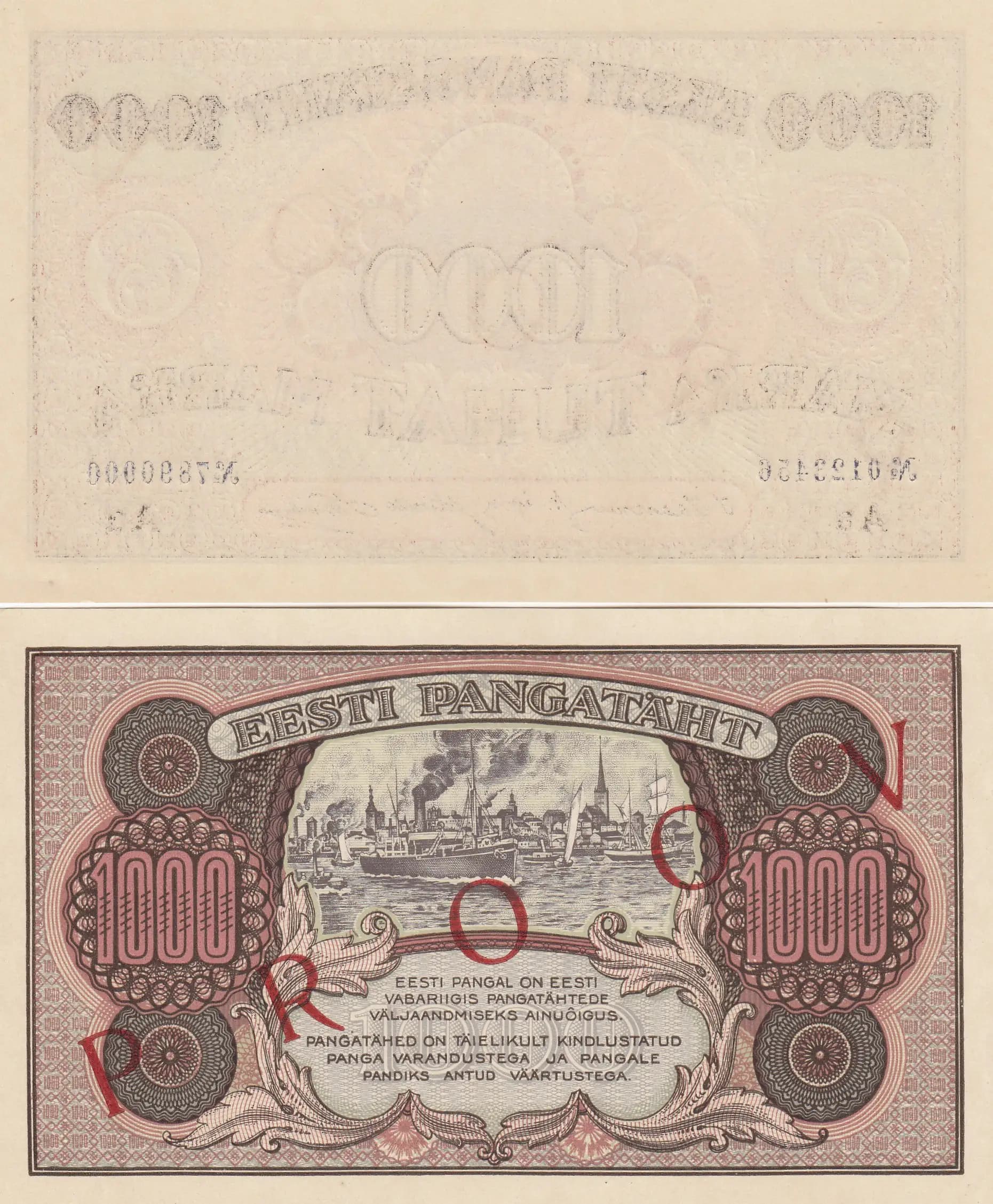 1000 marka 1927 specimen from Estonia, P-59fs (1927) — image 2