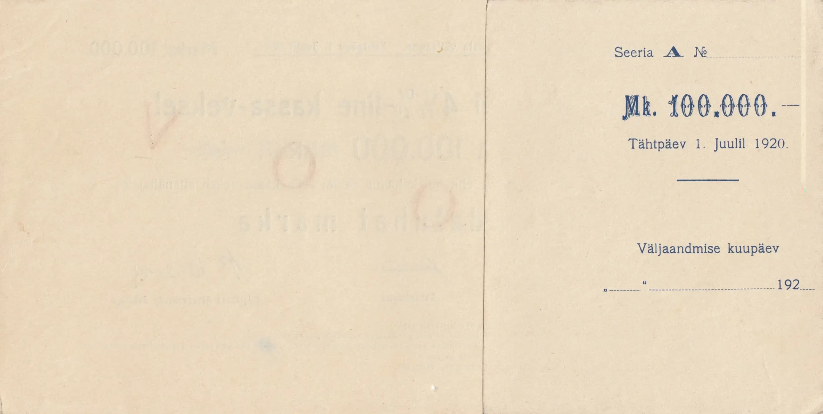 100 000 marka 1920 from Estonia, P-38Fs (1920) — image 2