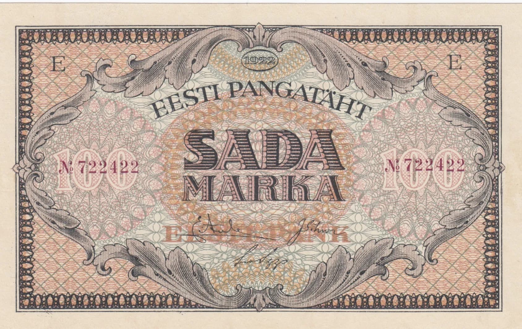 100 marka 1922 from Estonia, P-58 (1922) — image 1