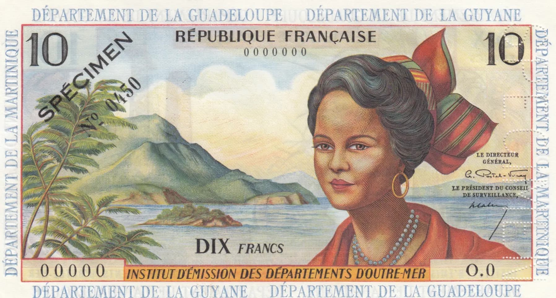 10 francs 1964 specimen from French Antilles, P-8as (1964) — image 1