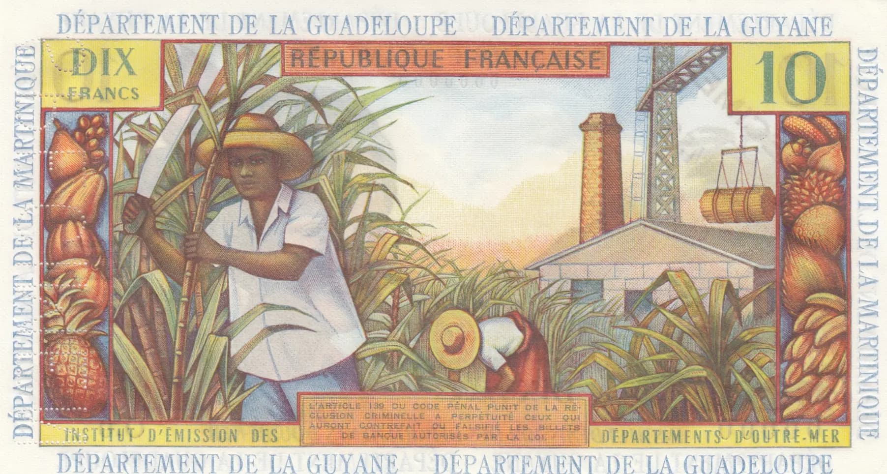 10 francs 1964 specimen from French Antilles, P-8as (1964) — image 2