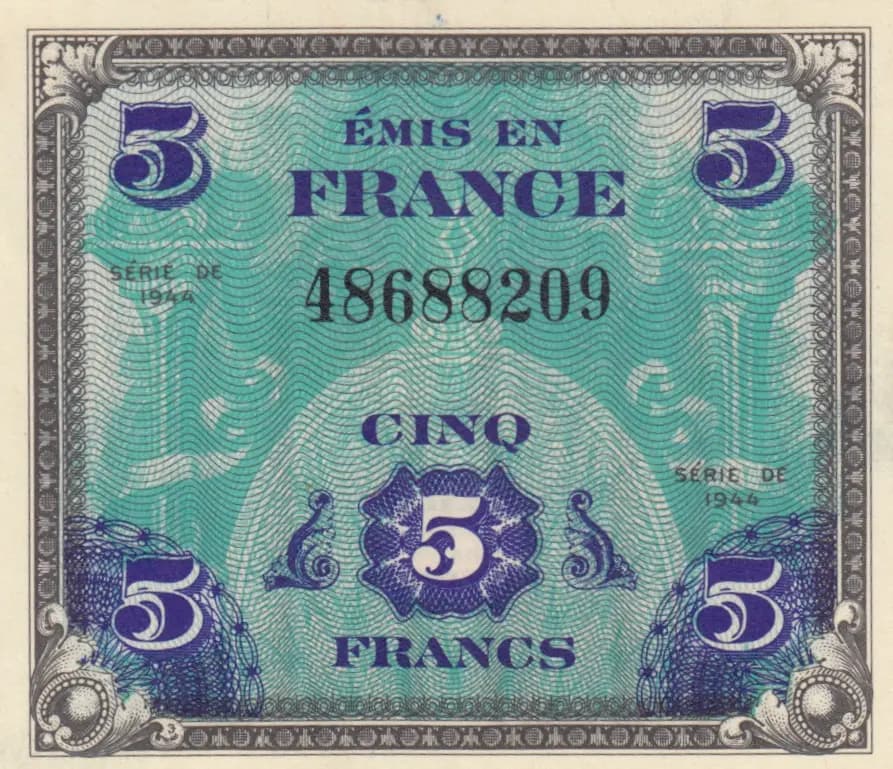 5 francs 1944 from France, P-115a (1944) — image 1