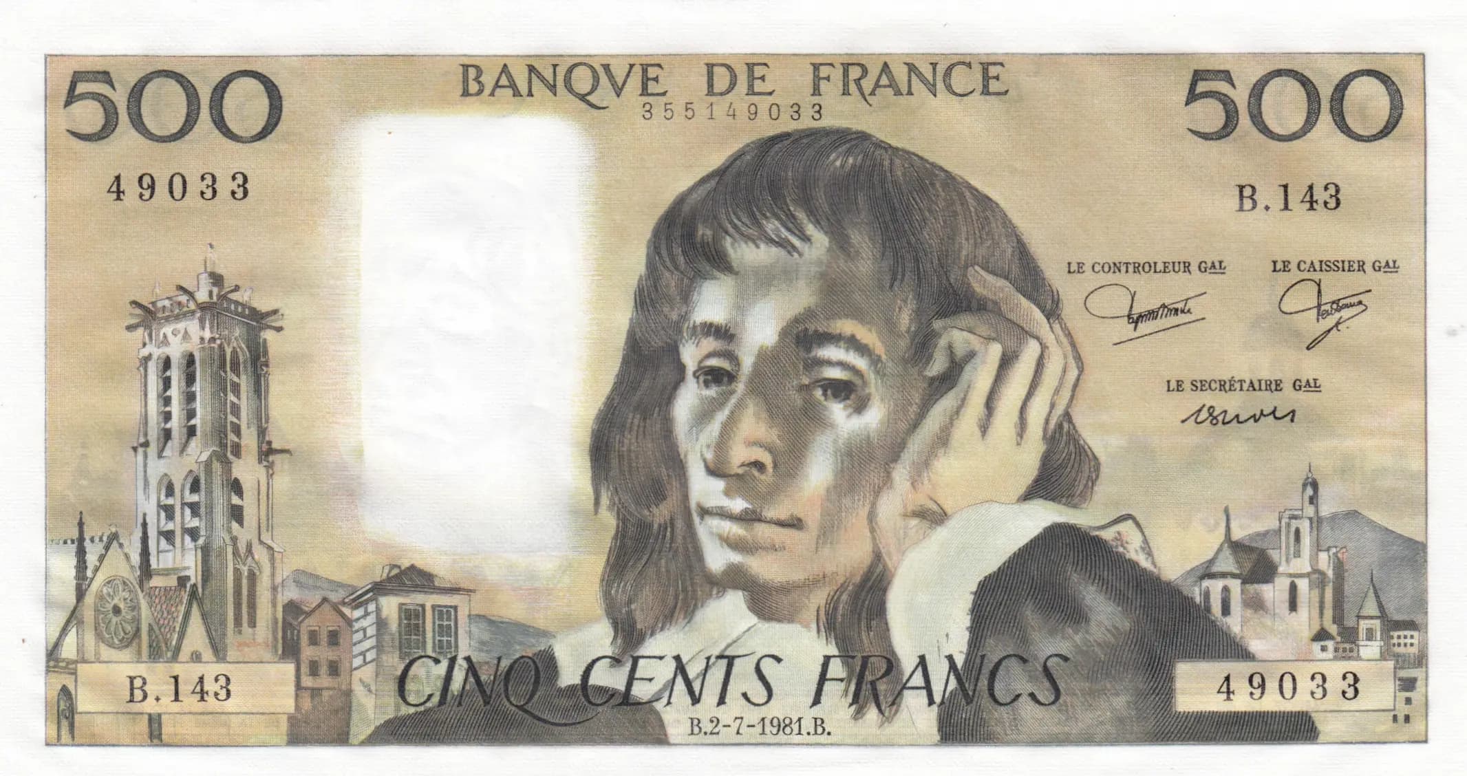 500 francs 1981 from France, P-156e (1981) — image 1