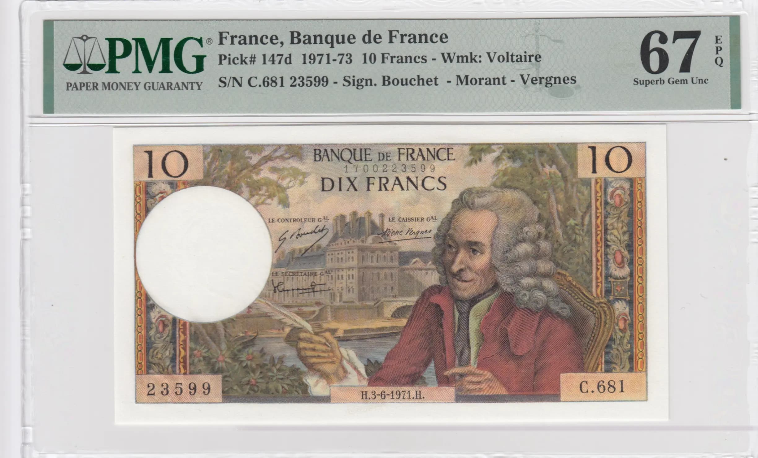 10 francs 1971 from France, P-147d (1971) — image 1