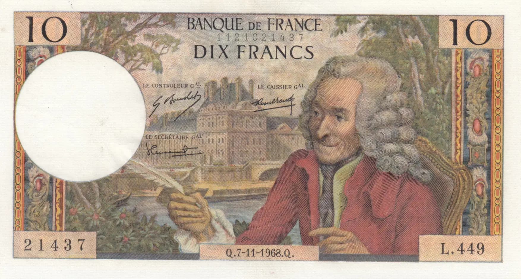 10 francs 1968 from France, P-147c (1968) — image 1