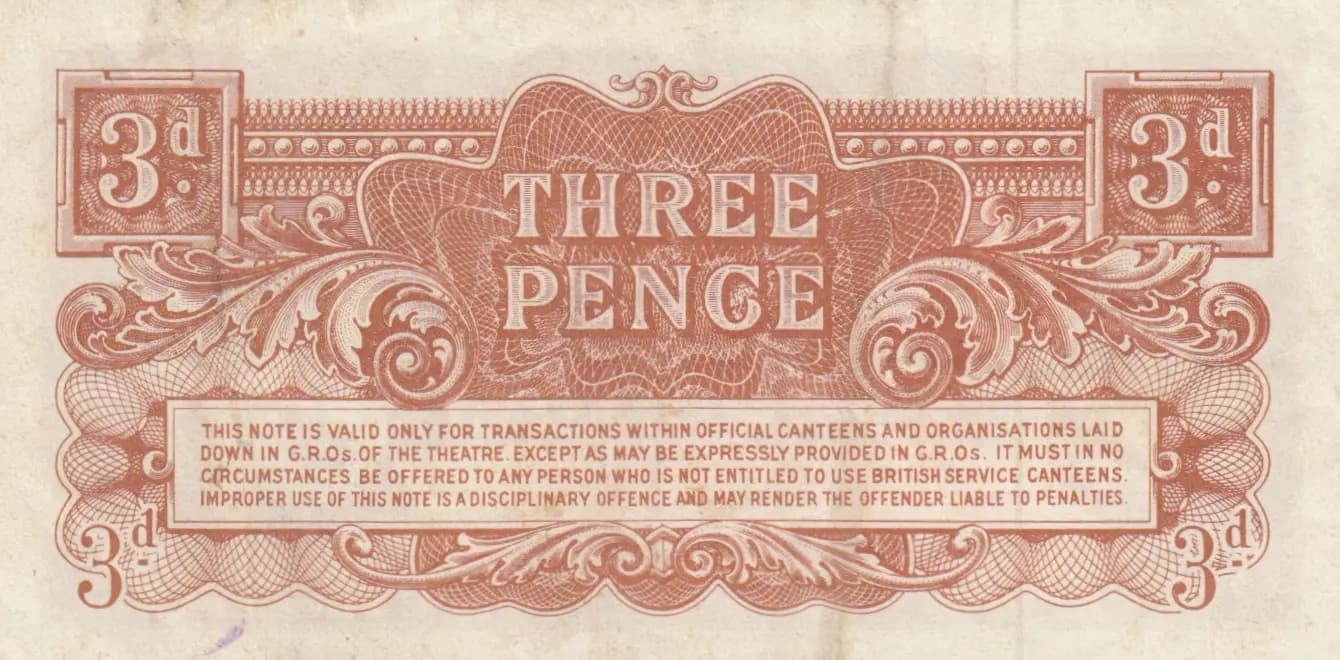 3 pence 1948 from Great Britain, P-M16a (1948) — image 2