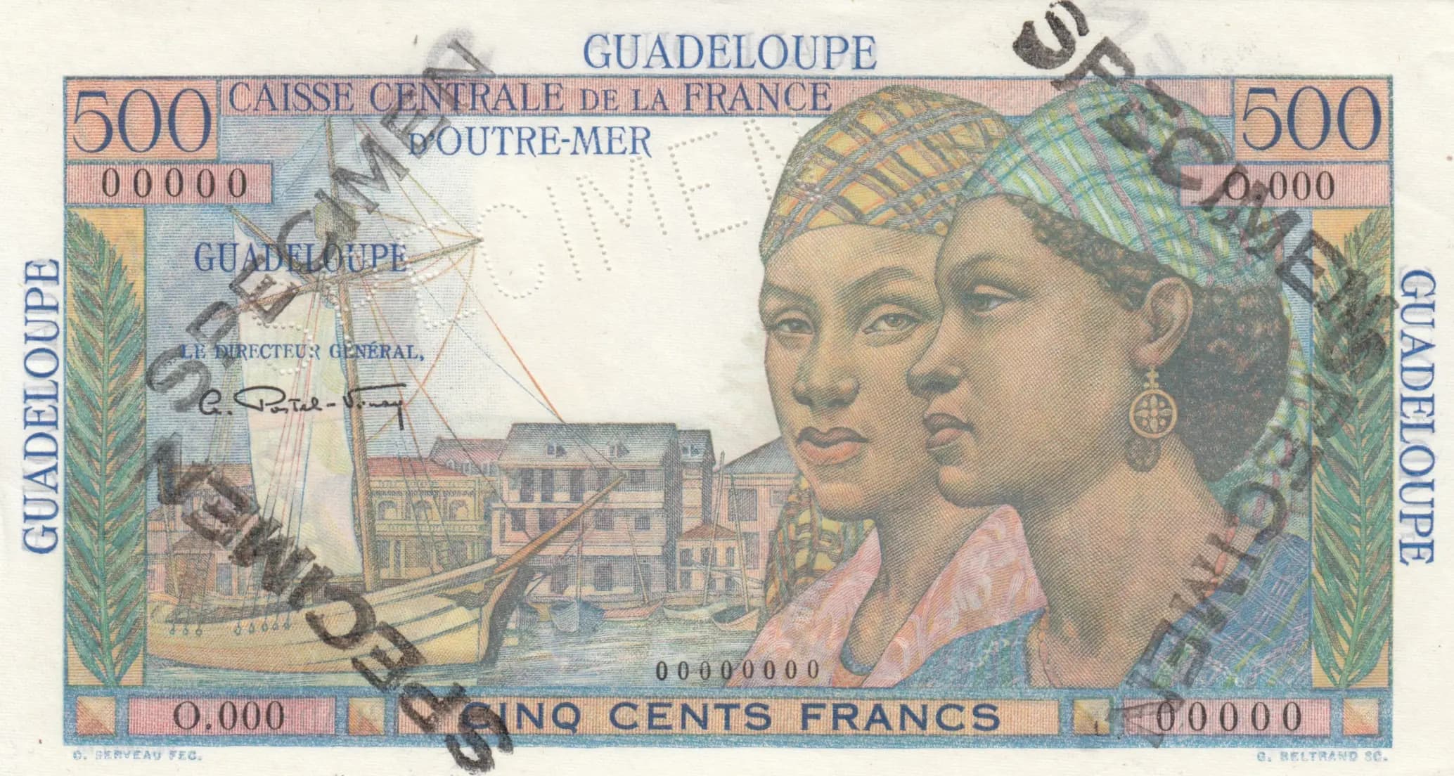 500 francs 1947 specimen from Guadeloupe, P-36s (1947) — image 1