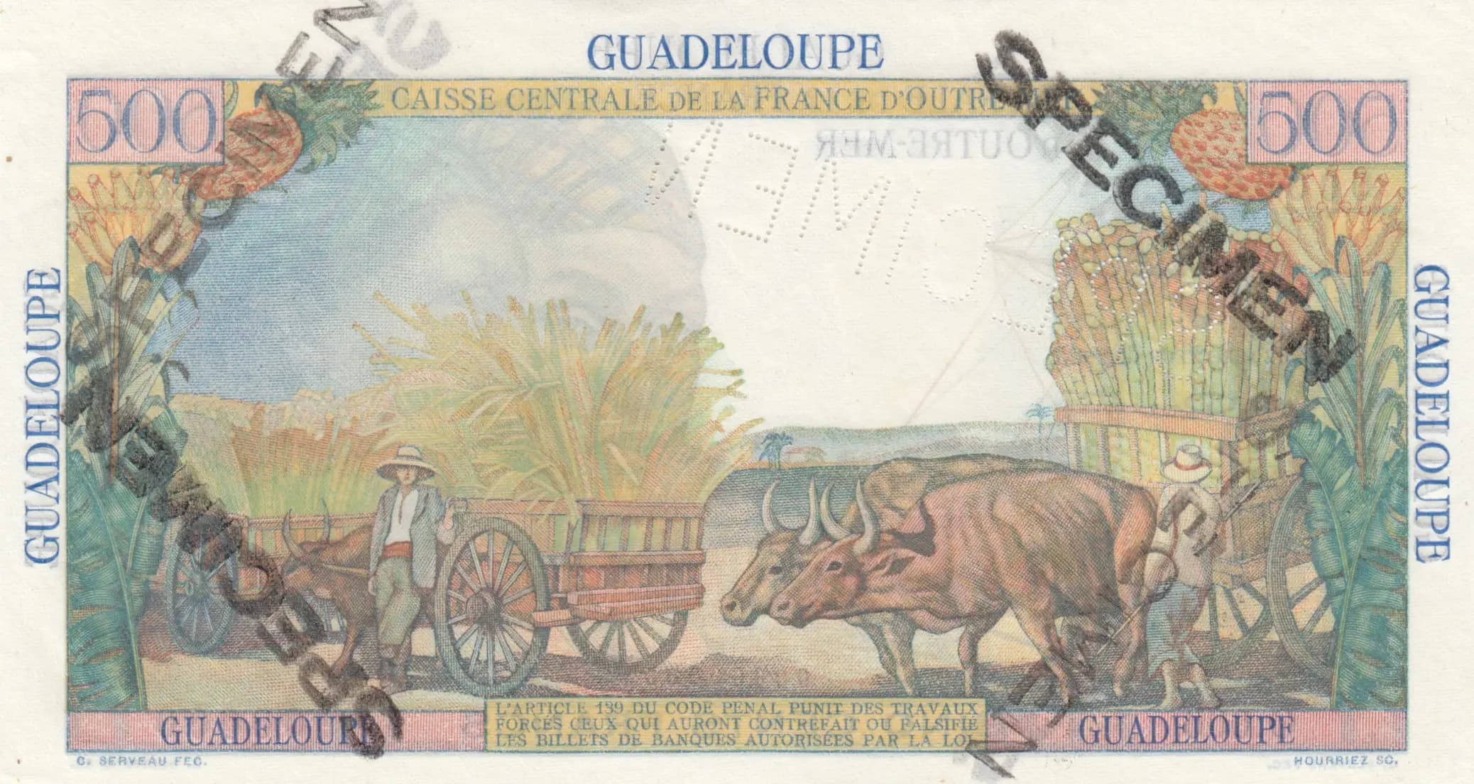 500 francs 1947 specimen from Guadeloupe, P-36s (1947) — image 2