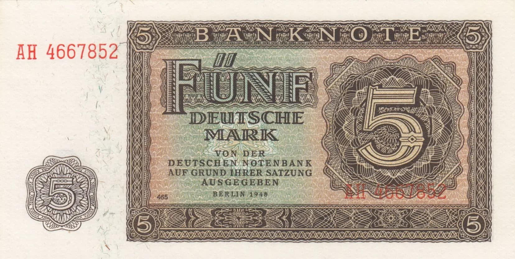 5 mark 1948 from Germany, Democratic Republic, P-11b (1948) — image 1