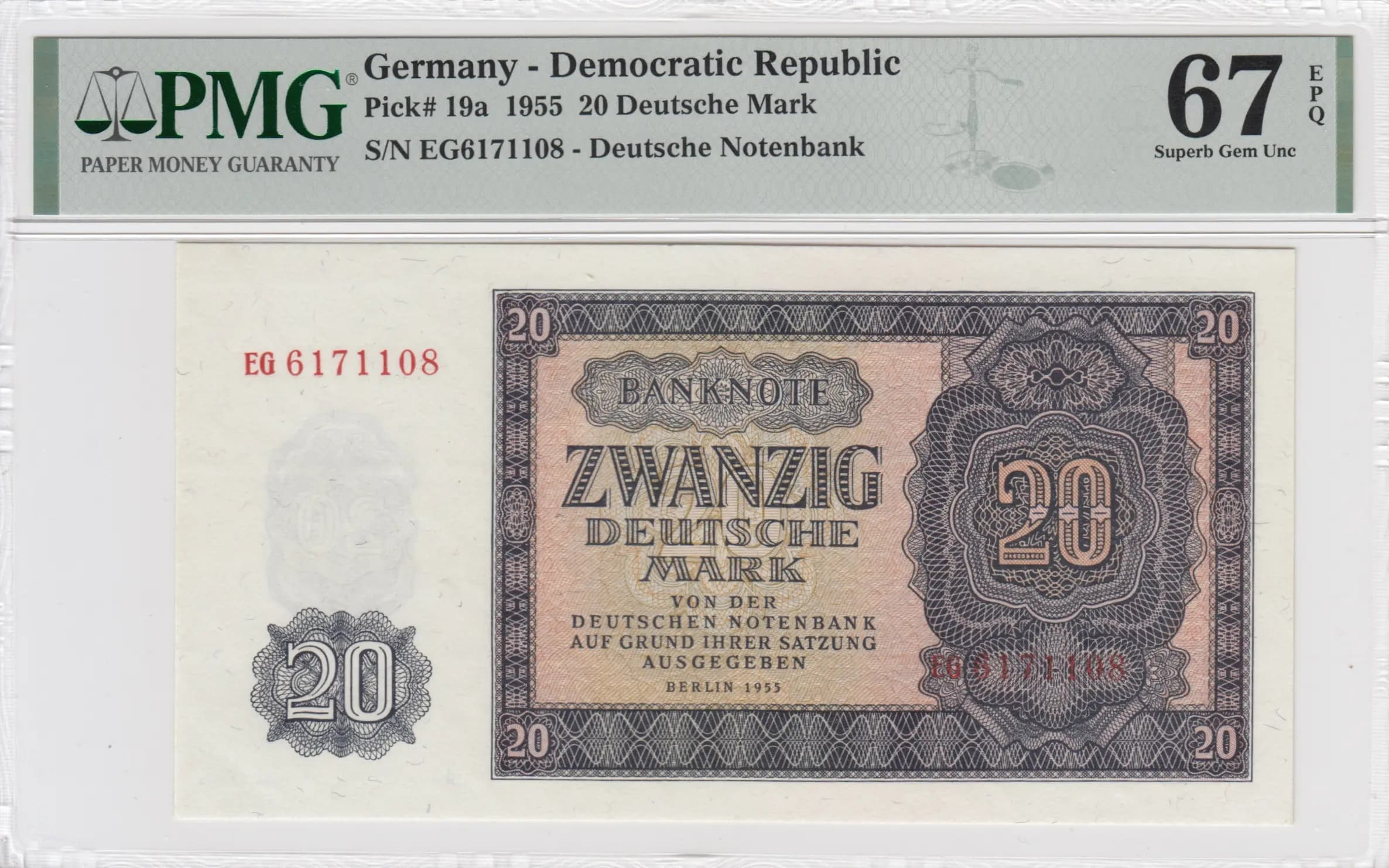 20 mark 1955 from Germany, Democratic Republic, P-19a (1955) — image 1
