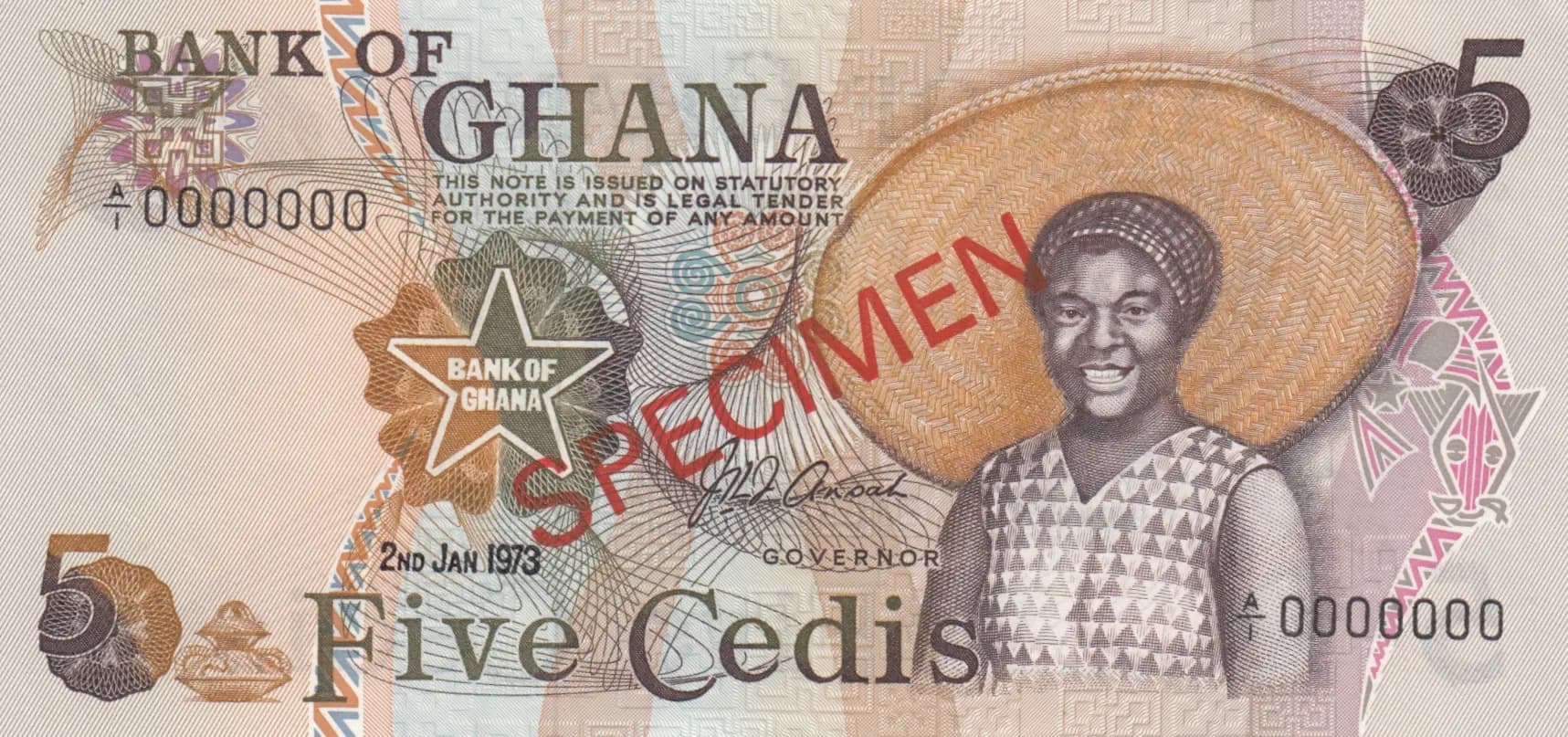 5 cedis 1973 specimen from Ghana, P-15as (1973) — image 1