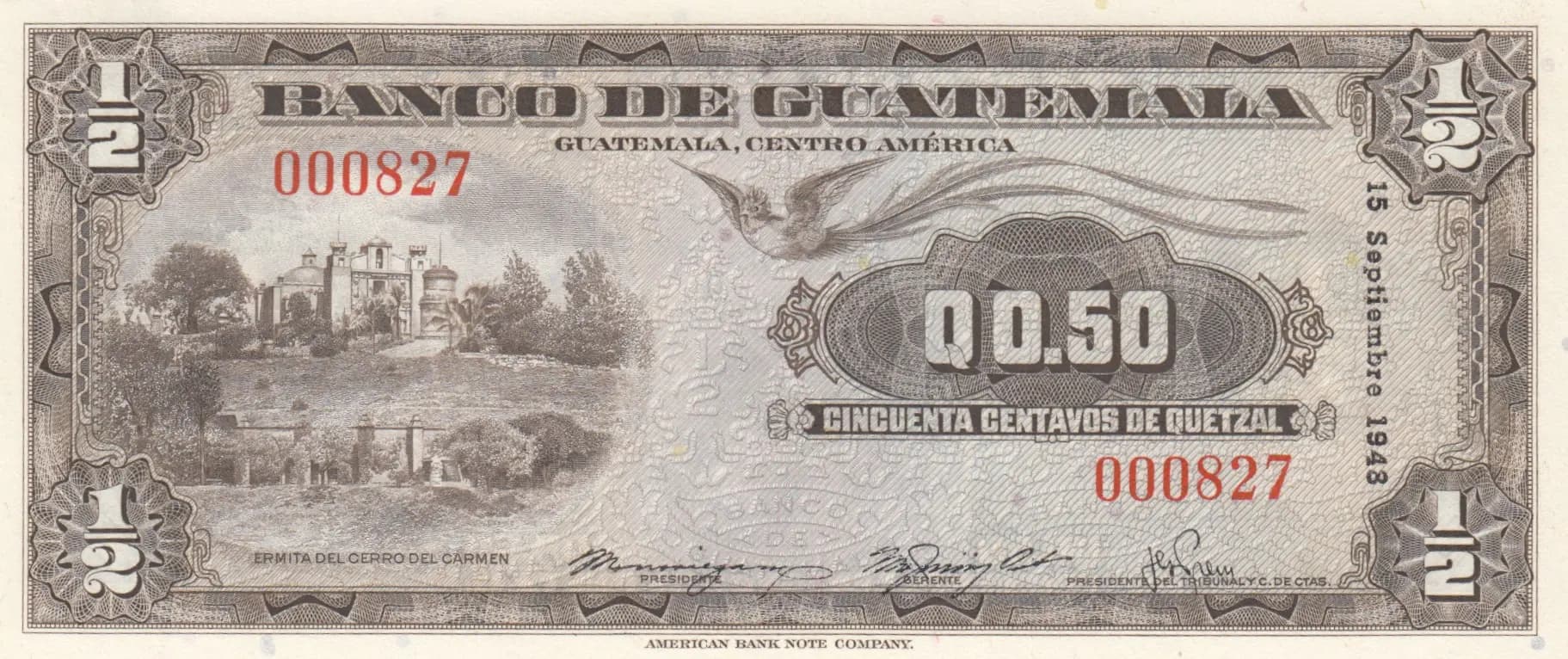 1/2 quetzal 1948 from Guatemala, P-23 (1948) — image 1