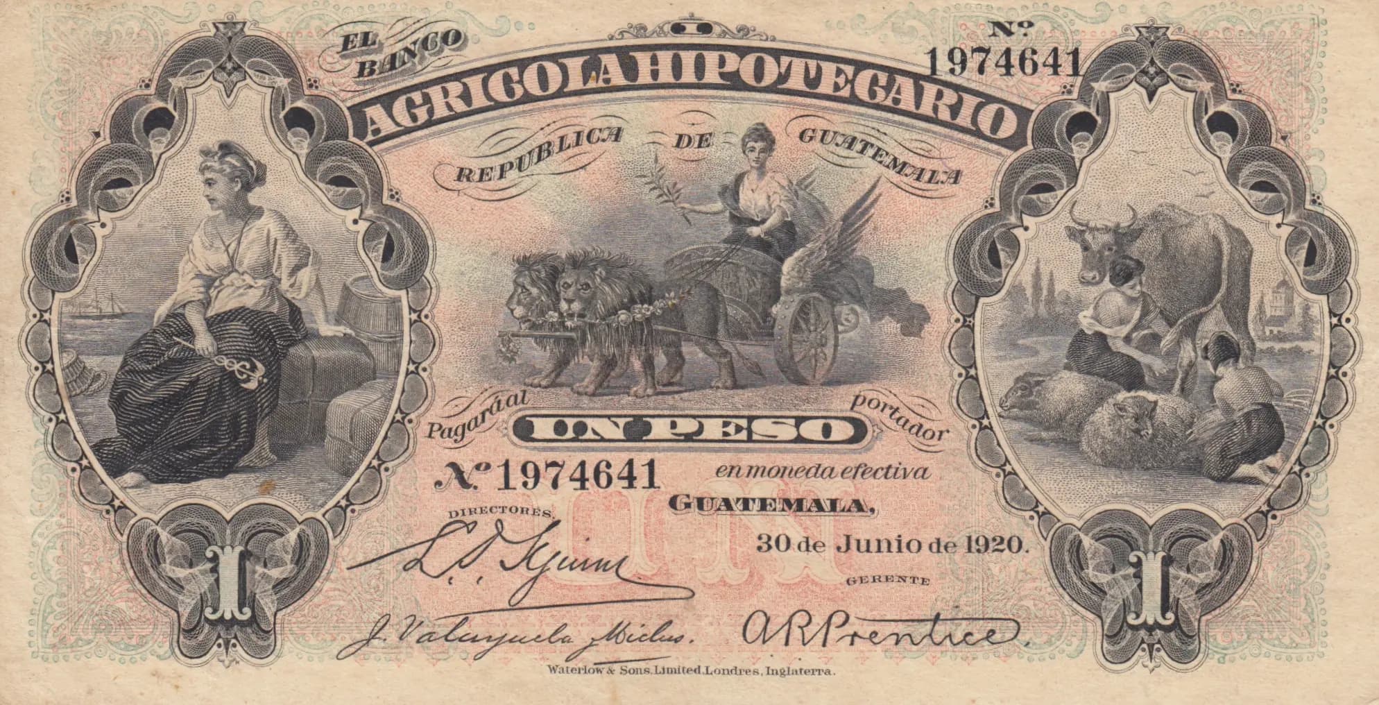1 peso 1920 from Guatemala, P-S101b (1920) — image 1