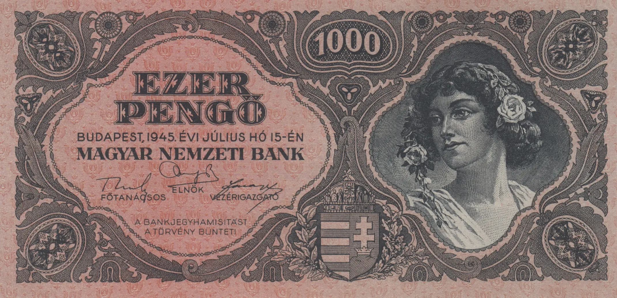 1000 pengö 1945 from Hungary, P-118a (1945) — image 1