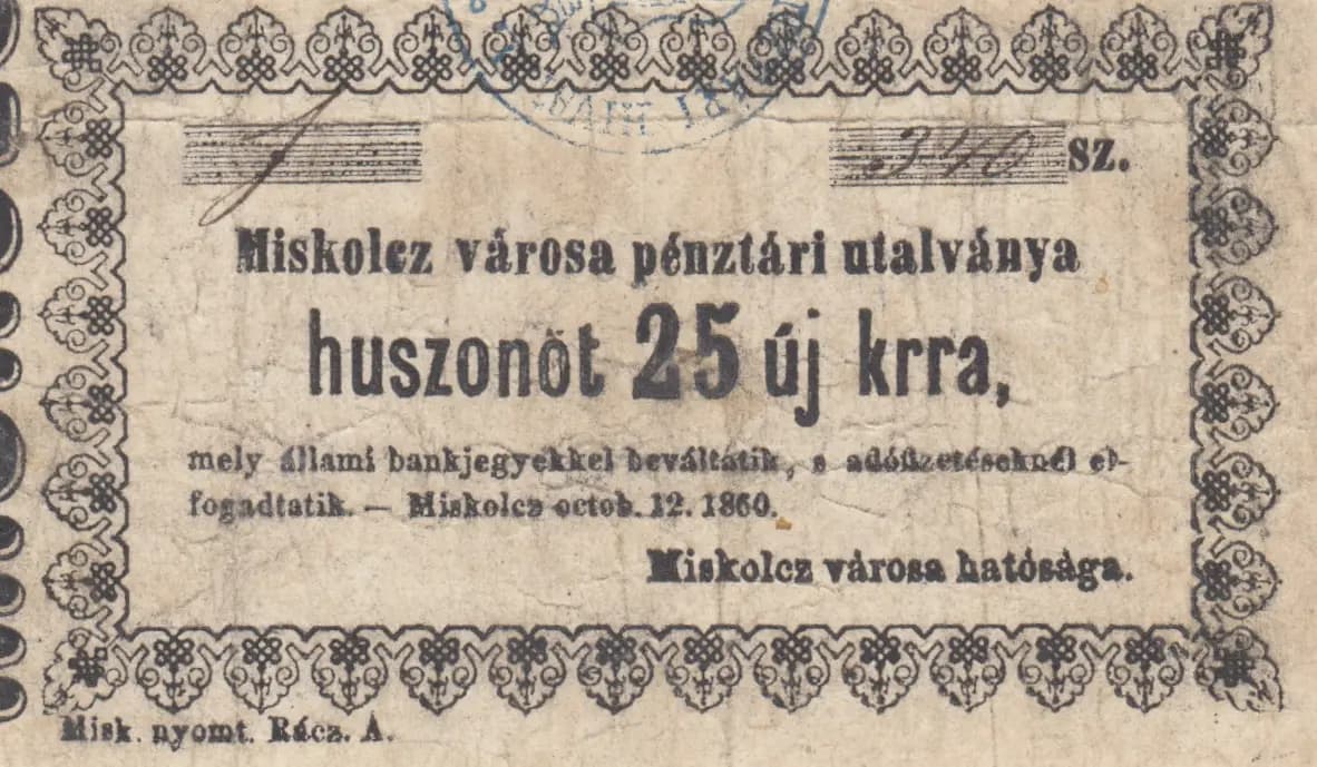 25 uj krra 1860 from Hungary, P-unlisted (1860) — image 1