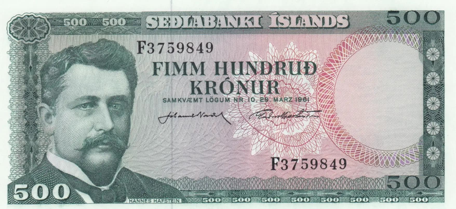 500 kronur 1961 from Iceland, P-45(7) (1961) — image 1