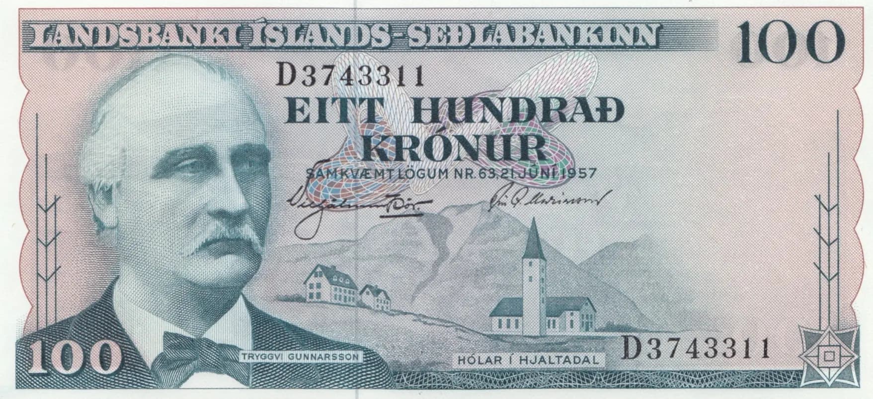 100 kronur 1957 from Iceland, P-40 (1957) — image 1