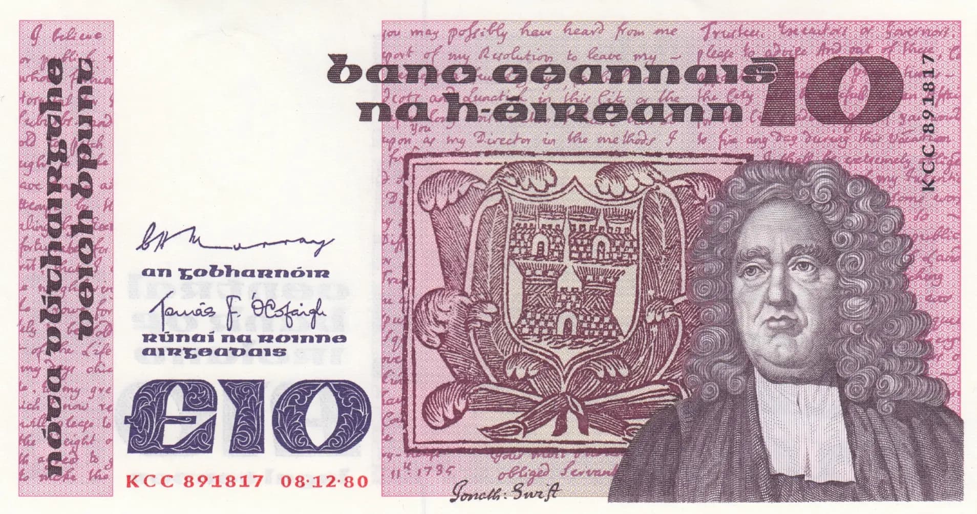 10 pounds 1980 from Ireland, P-72a (1980) — image 1