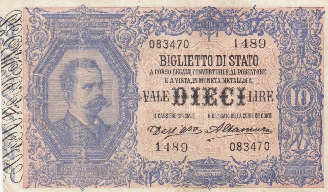 10 lire 1888 from Italy, P-20d (1888) — image 1