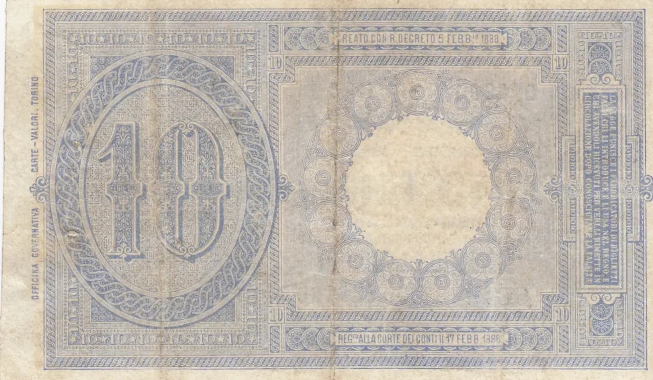 10 lire 1888 from Italy, P-20d (1888) — image 2