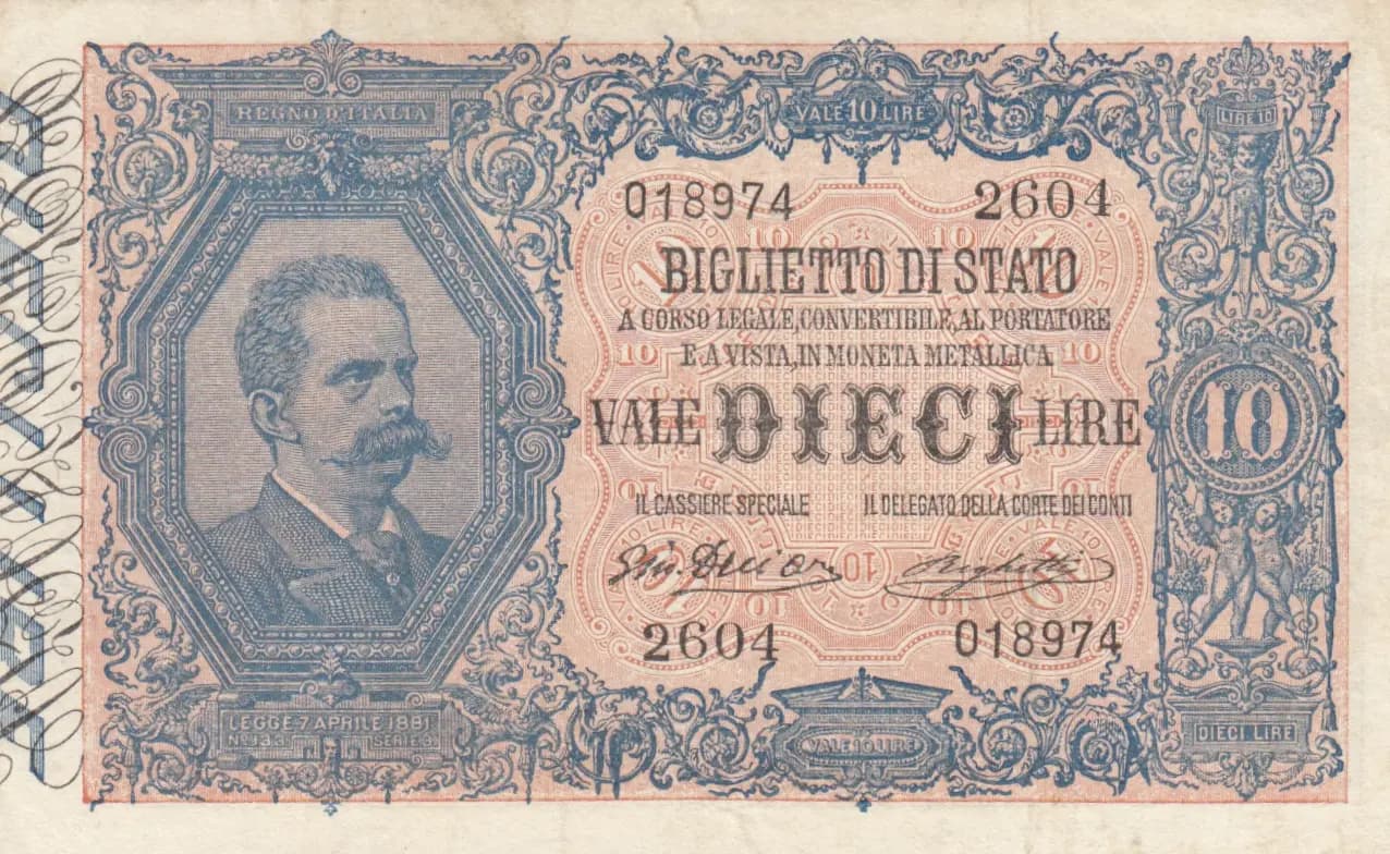 10 lire 1888 from Italy, P-20f (1888) — image 1