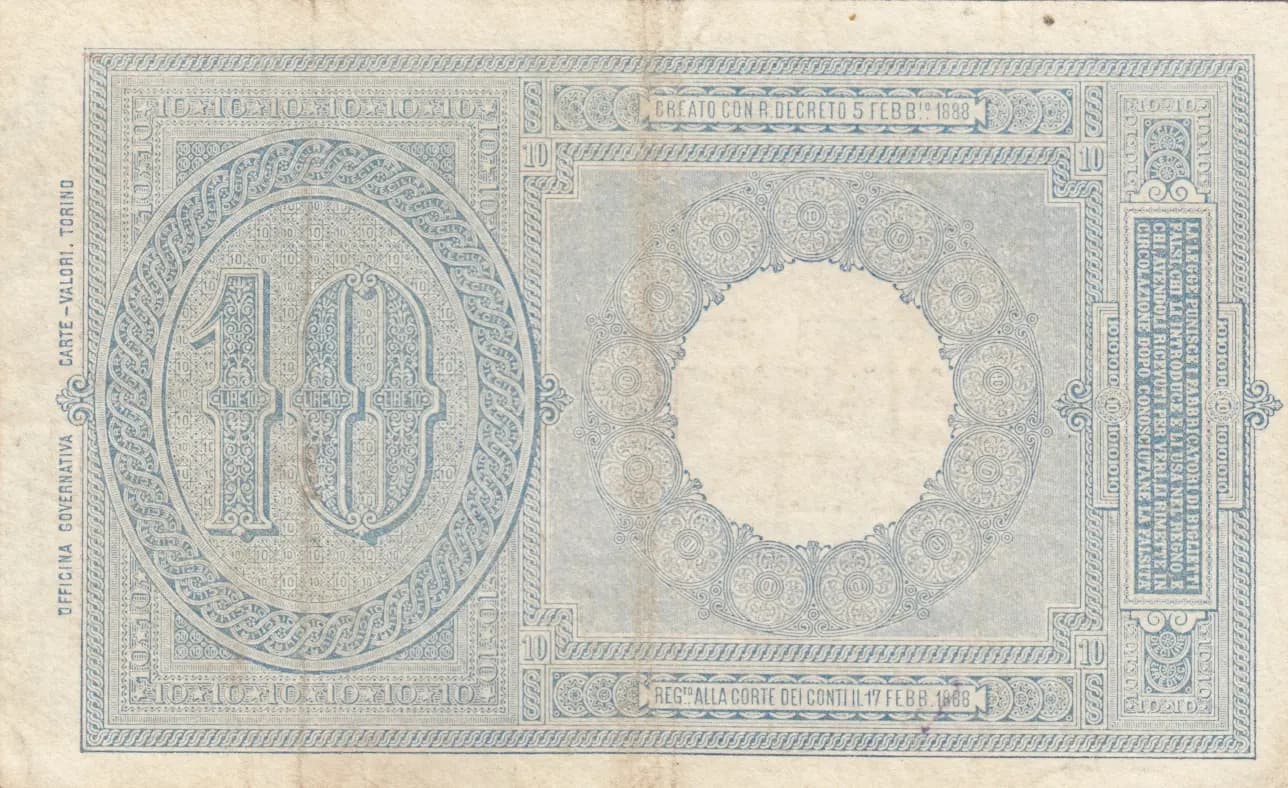 10 lire 1888 from Italy, P-20f (1888) — image 2