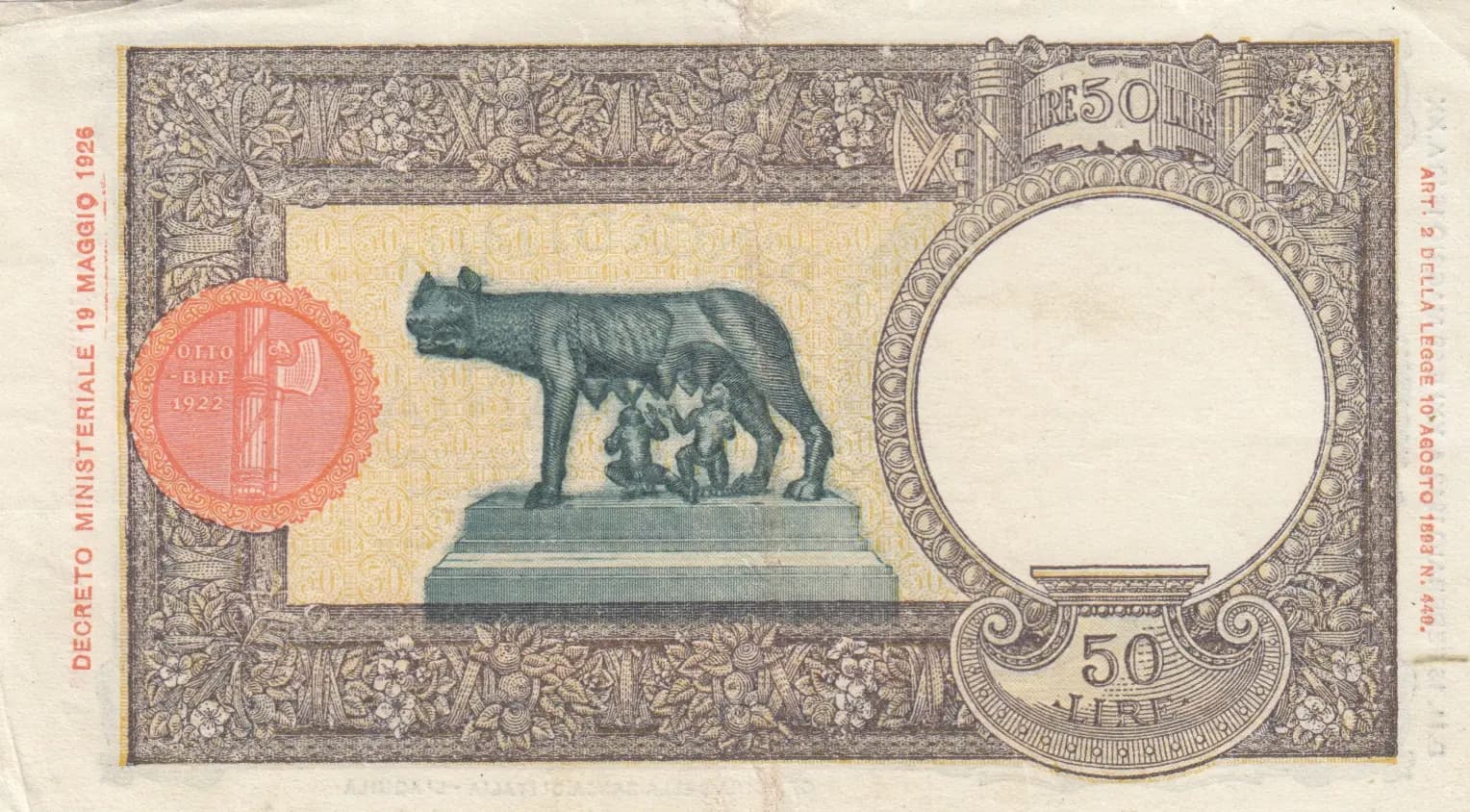 50 lire 1943 from Italy, P-58 (1943) — image 2