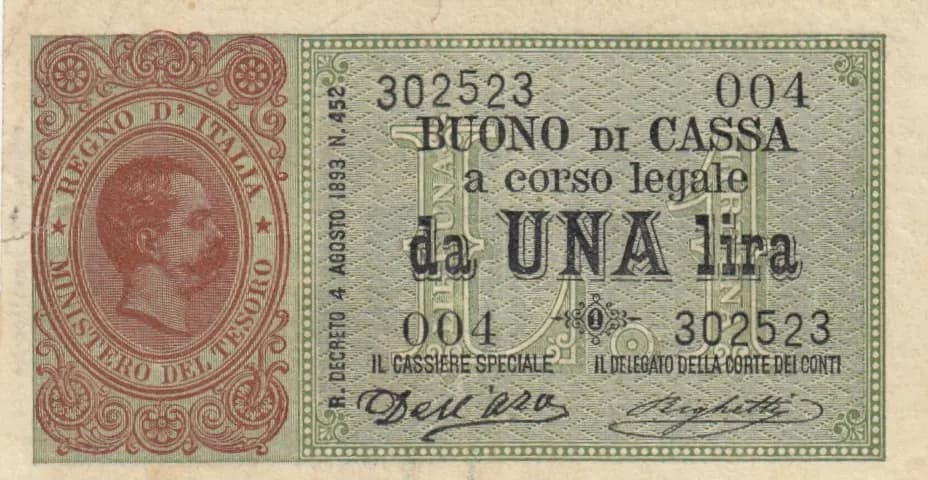 1 lira 1893 from Italy, P-33 (1893) — image 1