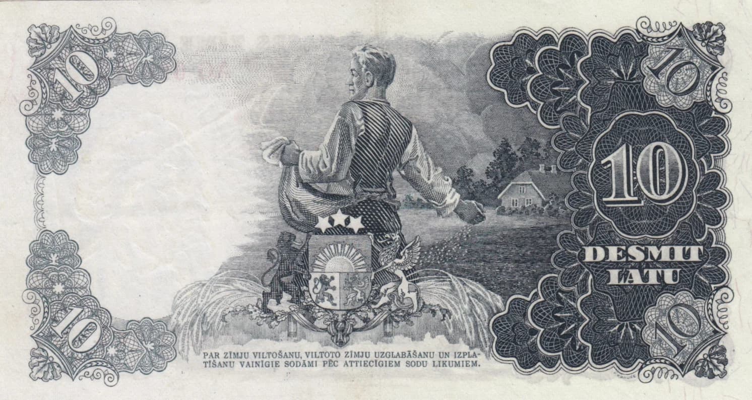 10 Latu 1938 from Latvia, P-29b (1938) — image 2