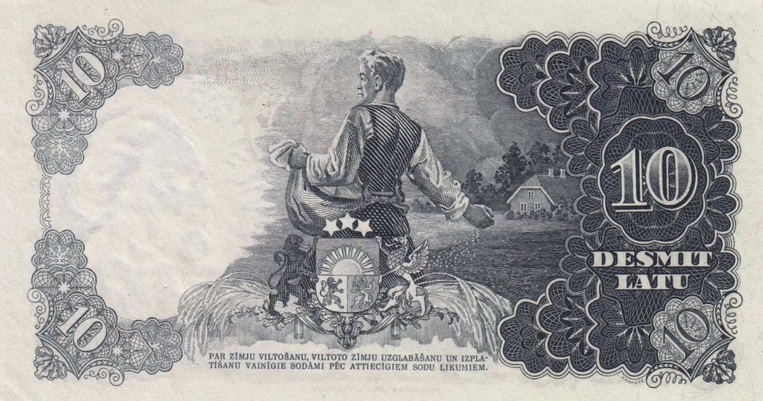 10 Latu 1939 from Latvia, P-29d (1939) — image 2