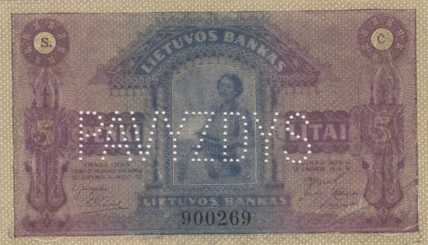 5 litai 1922 specimen from Lithuania, P-15s (1922) — image 1