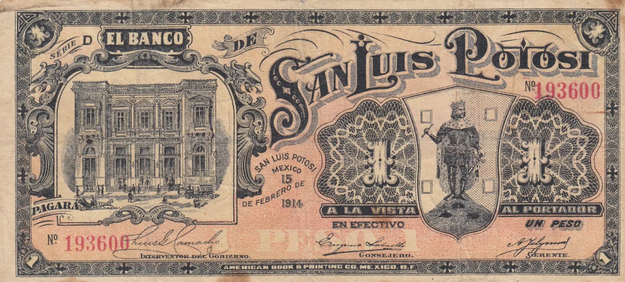 1 peso 1914 from Mexico, P-S406 (1914) — image 1