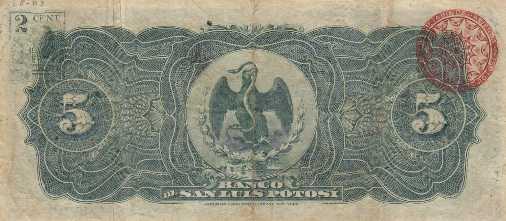 5 pesos 1913 from Mexico, P-S399c (1913) — image 2