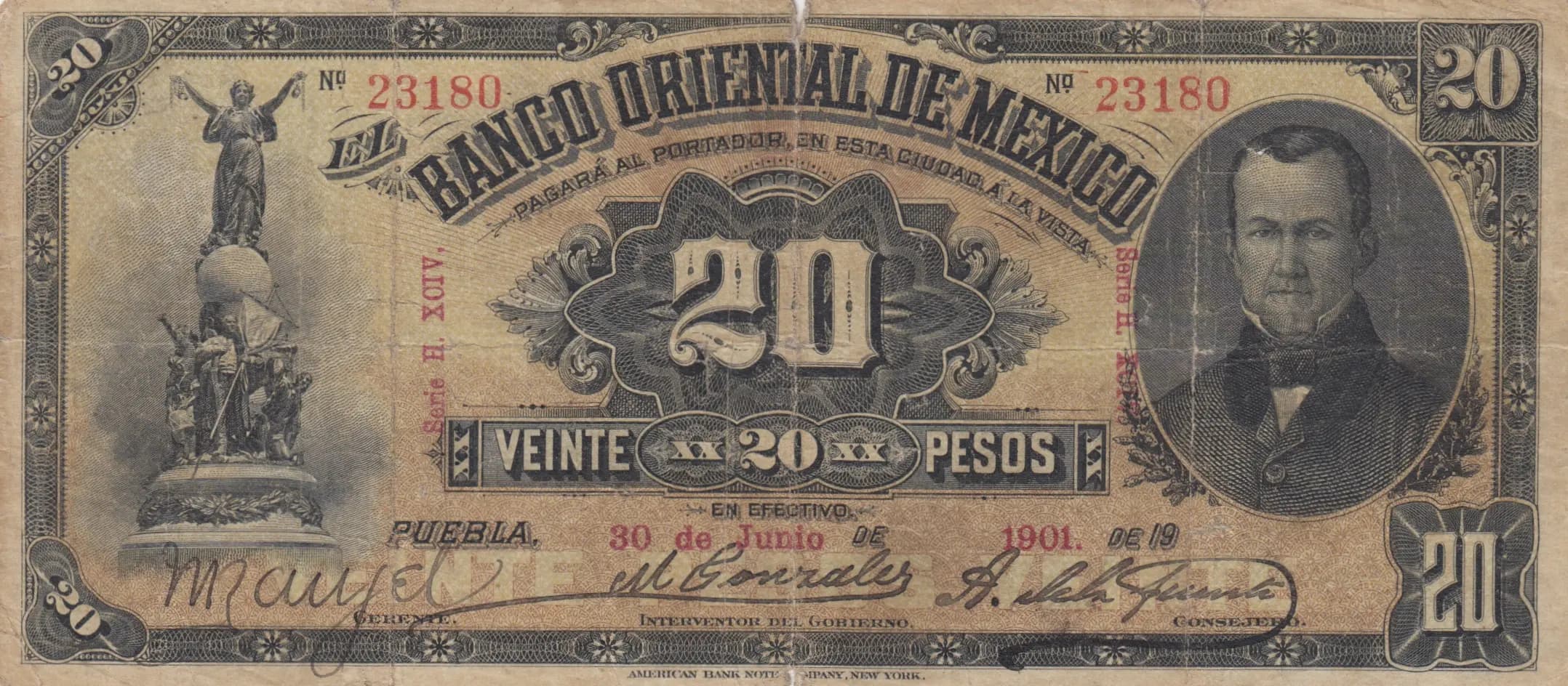 20 pesos 1901 from Mexico, P-S383b (1901) — image 1