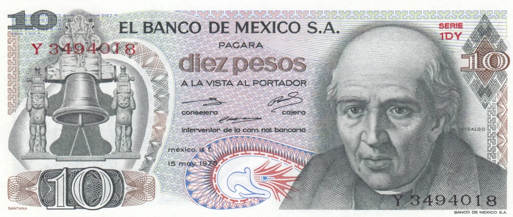 10 pesos 1975 from Mexico, P-63h (1975) — image 1