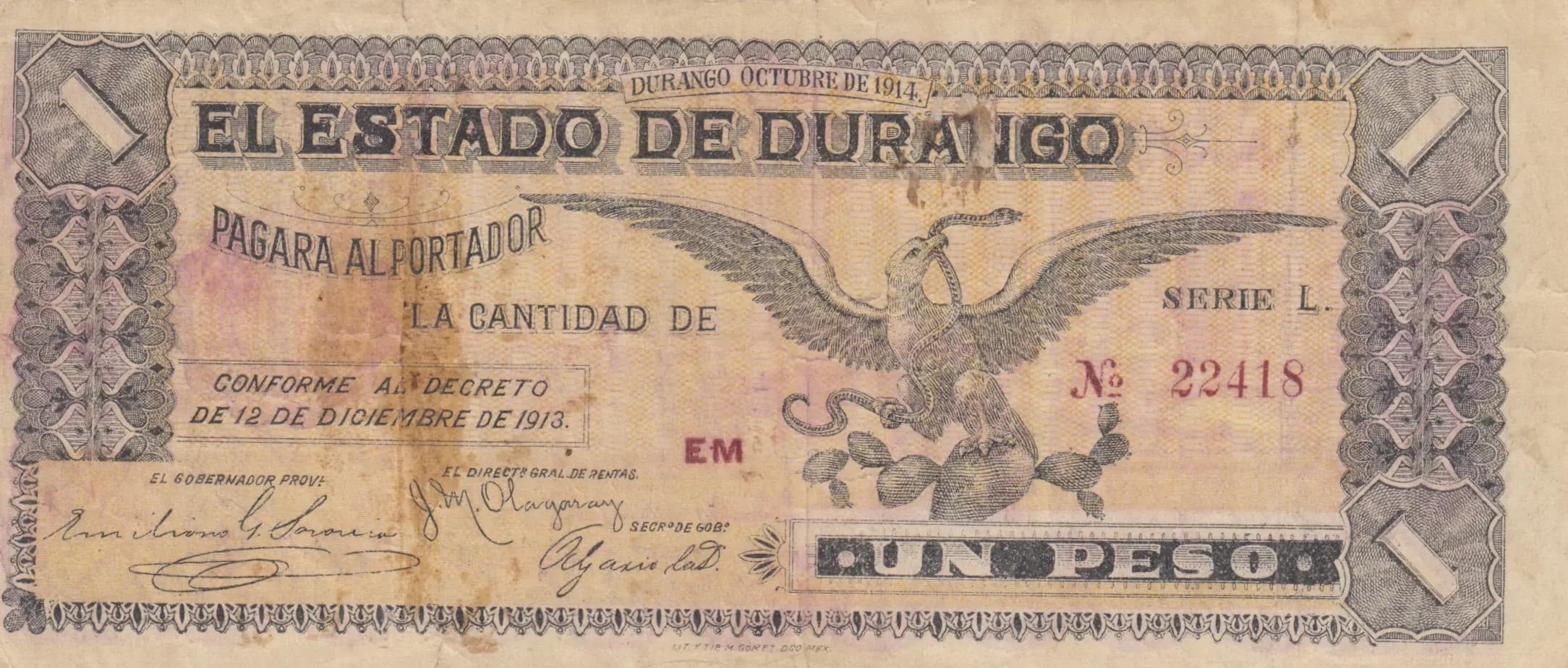 1 peso 1914 from Mexico, P-S738 (1914) — image 1