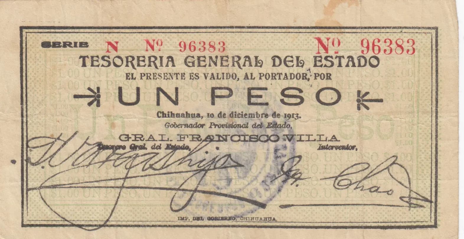 1 peso 1913 from Mexico, P-S553 (1913) — image 1