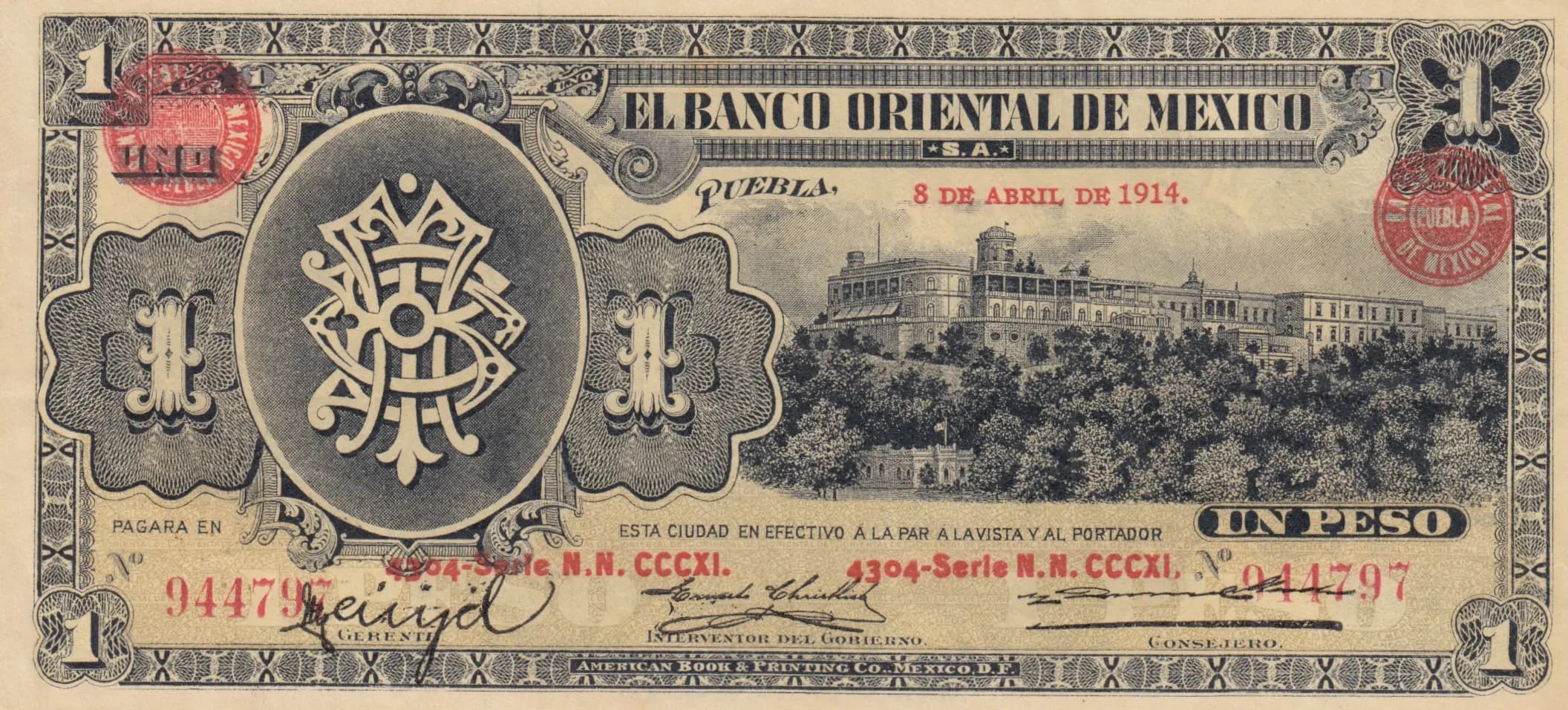 1 peso 1914 from Mexico, P-S388a (1914) — image 1