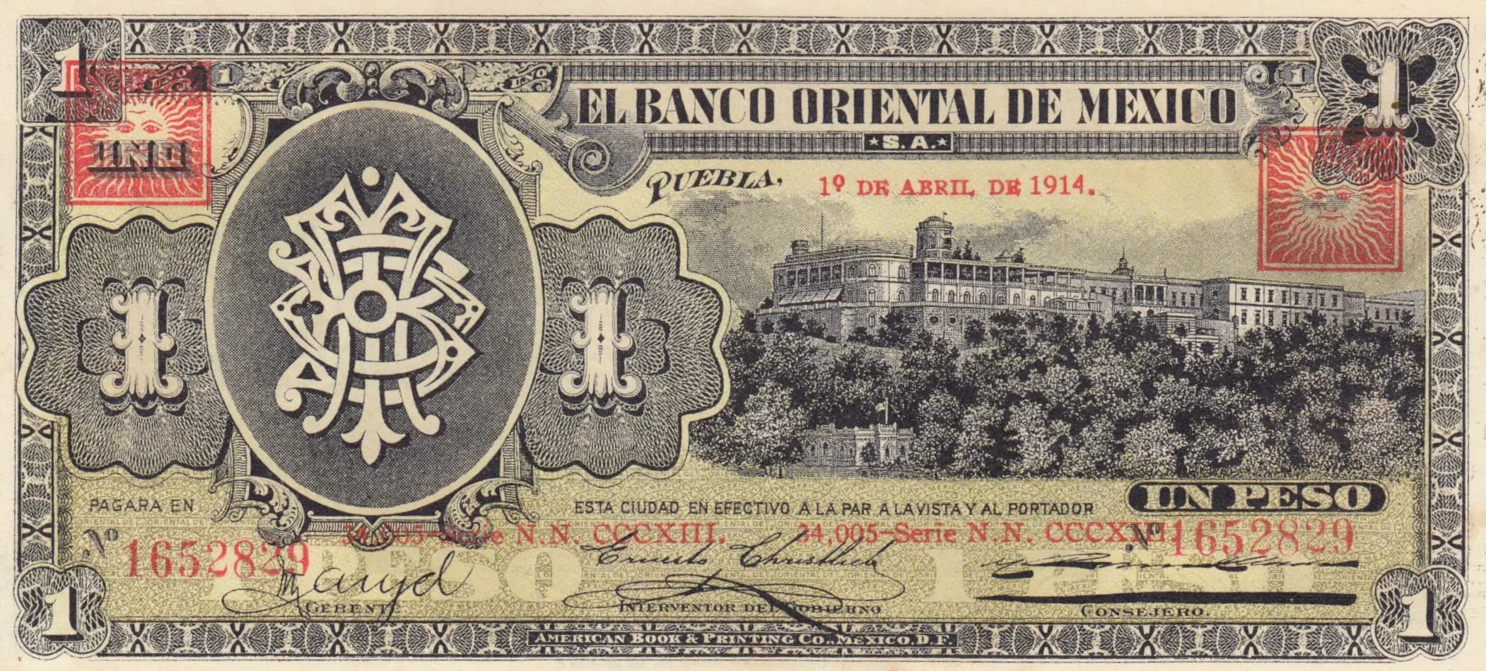 1 peso 1914 from Mexico, P-S388b (1914) — image 1