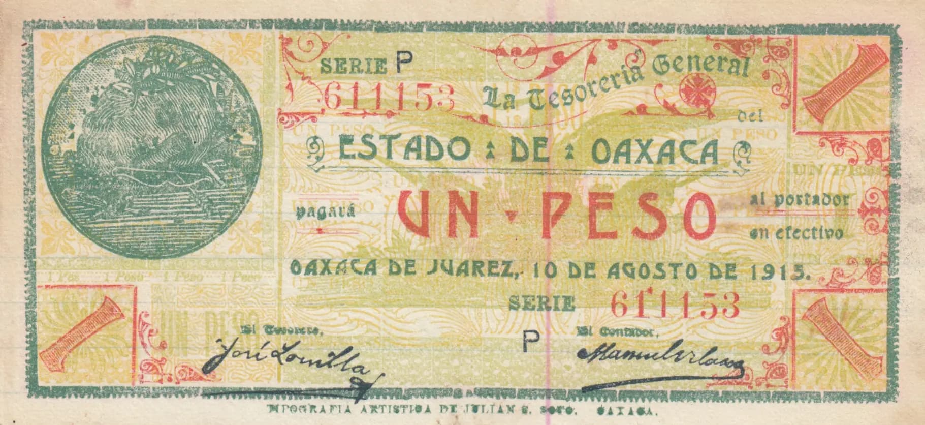 1 peso 1915 from Mexico, P-S953 (1915) — image 1