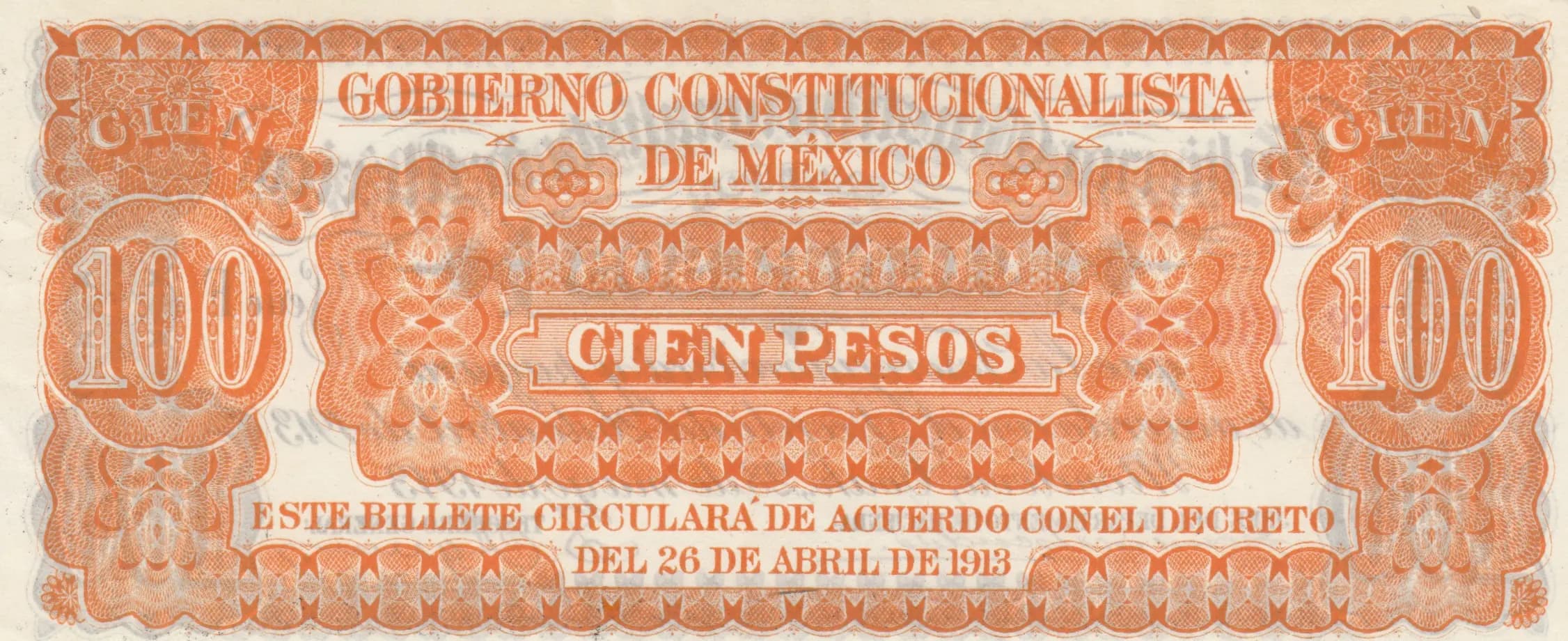 100 peso 1913 from Mexico, P-S635a (1913) — image 2