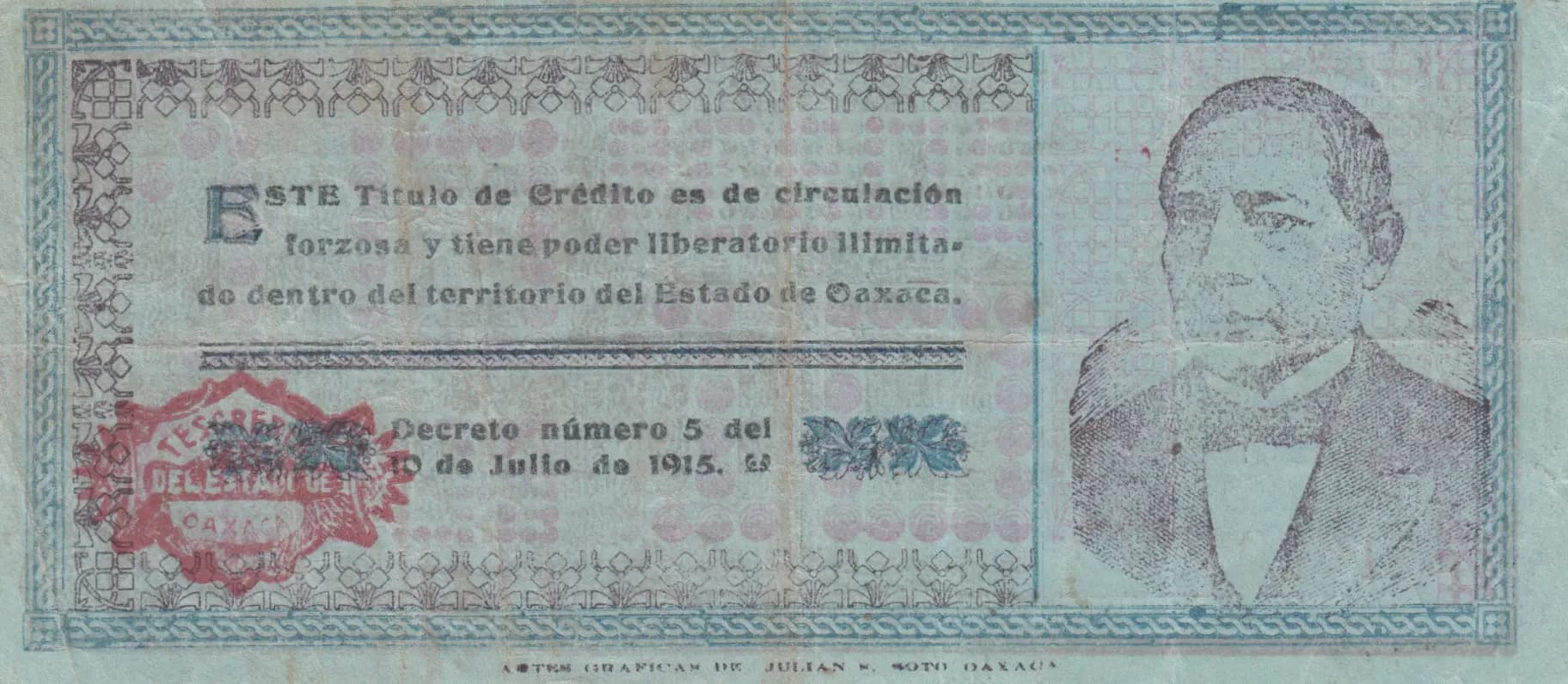 10 pesos 1915 from Mexico, P-S957b (1915) — image 2