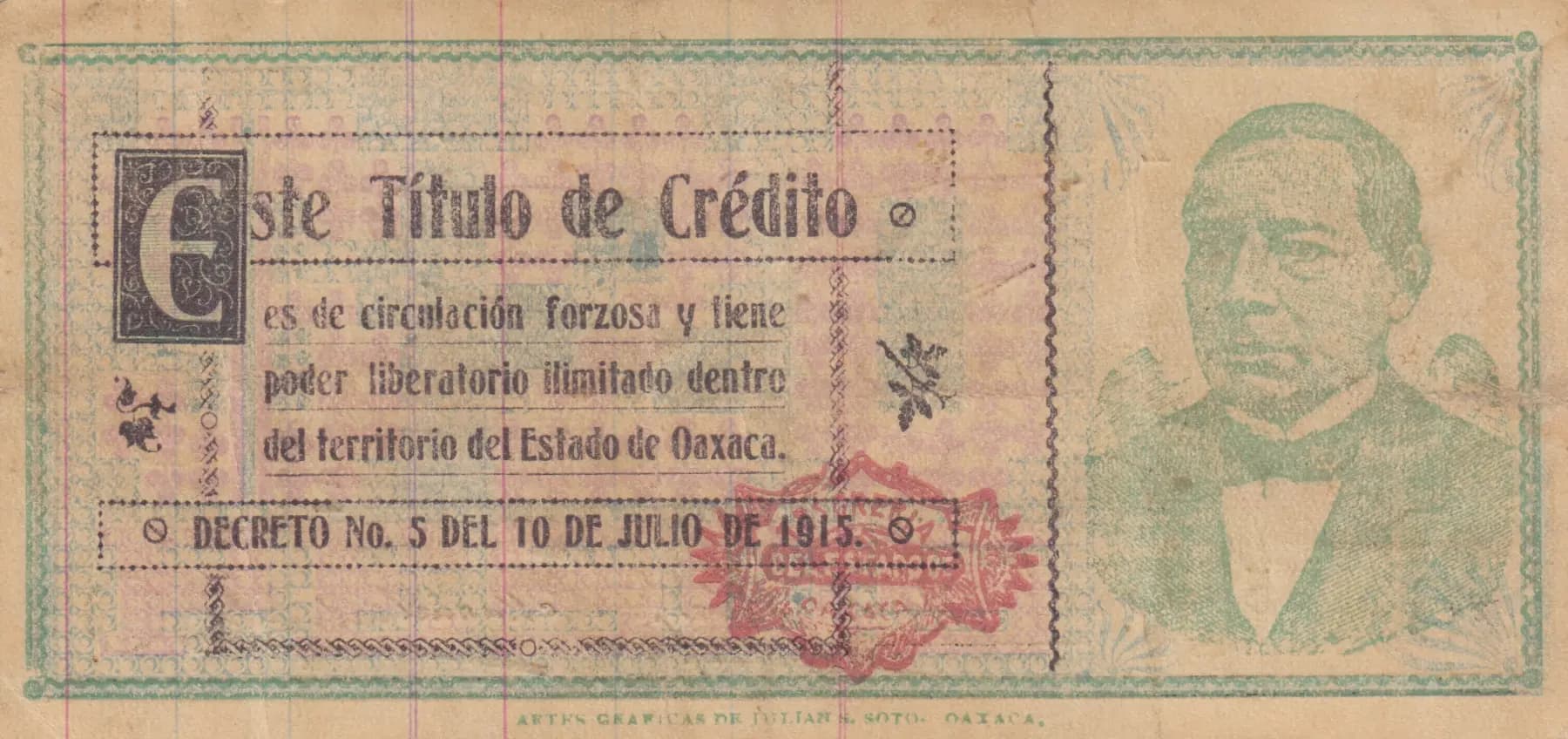 20 pesos 1915 from Mexico, P-S959d (1915) — image 2