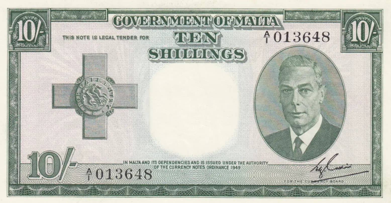 10 shillings 1949 from Malta, P-21 (1949) — image 1
