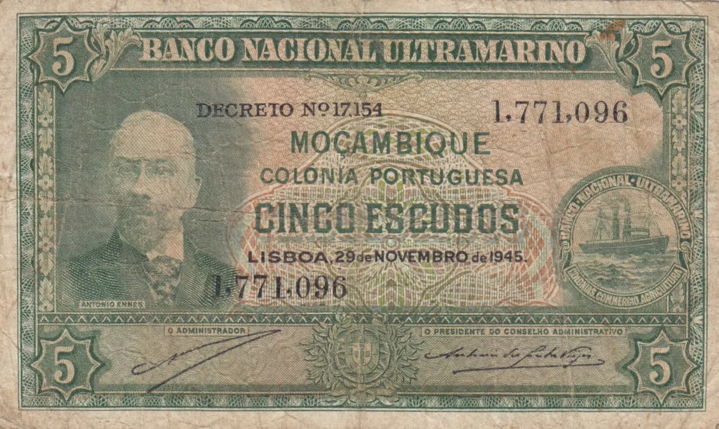 5 escudos 1945 from Mozambique, P-94 (1945) — image 1