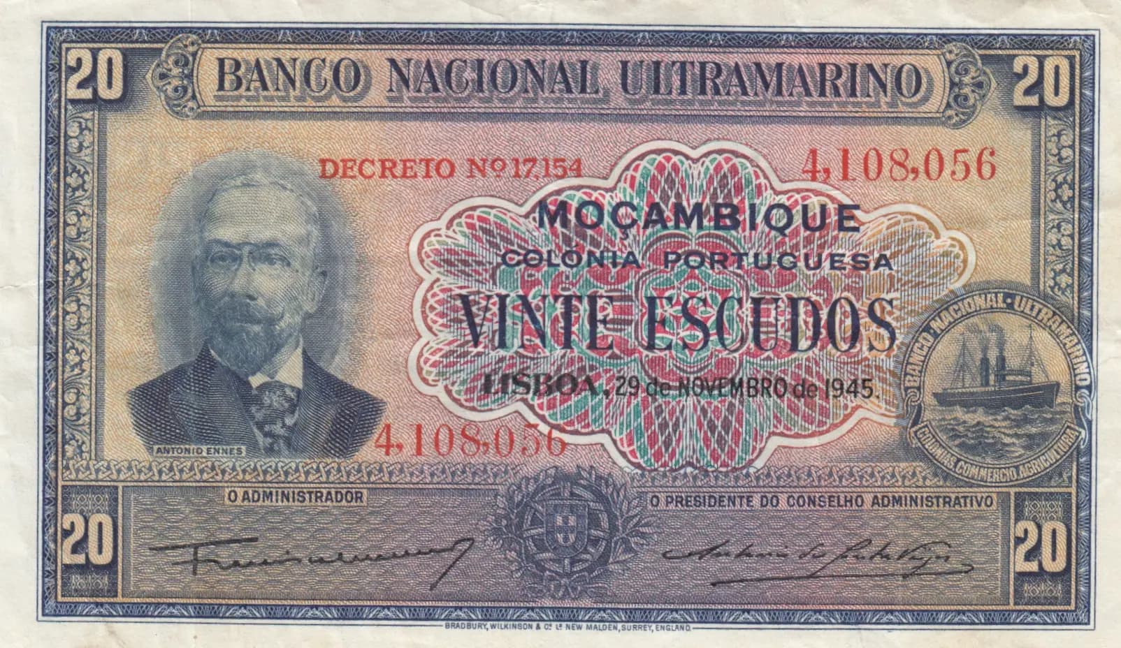 20 escudos 1945 from Mozambique, P-96 (1945) — image 1